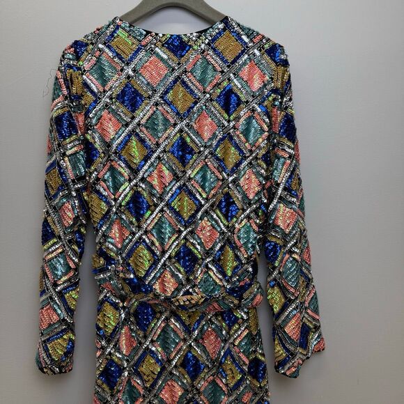 ASOS DESIGN EDITION Sequin Long Sleeve Midi Wrap Dress - Picture 9 of 10